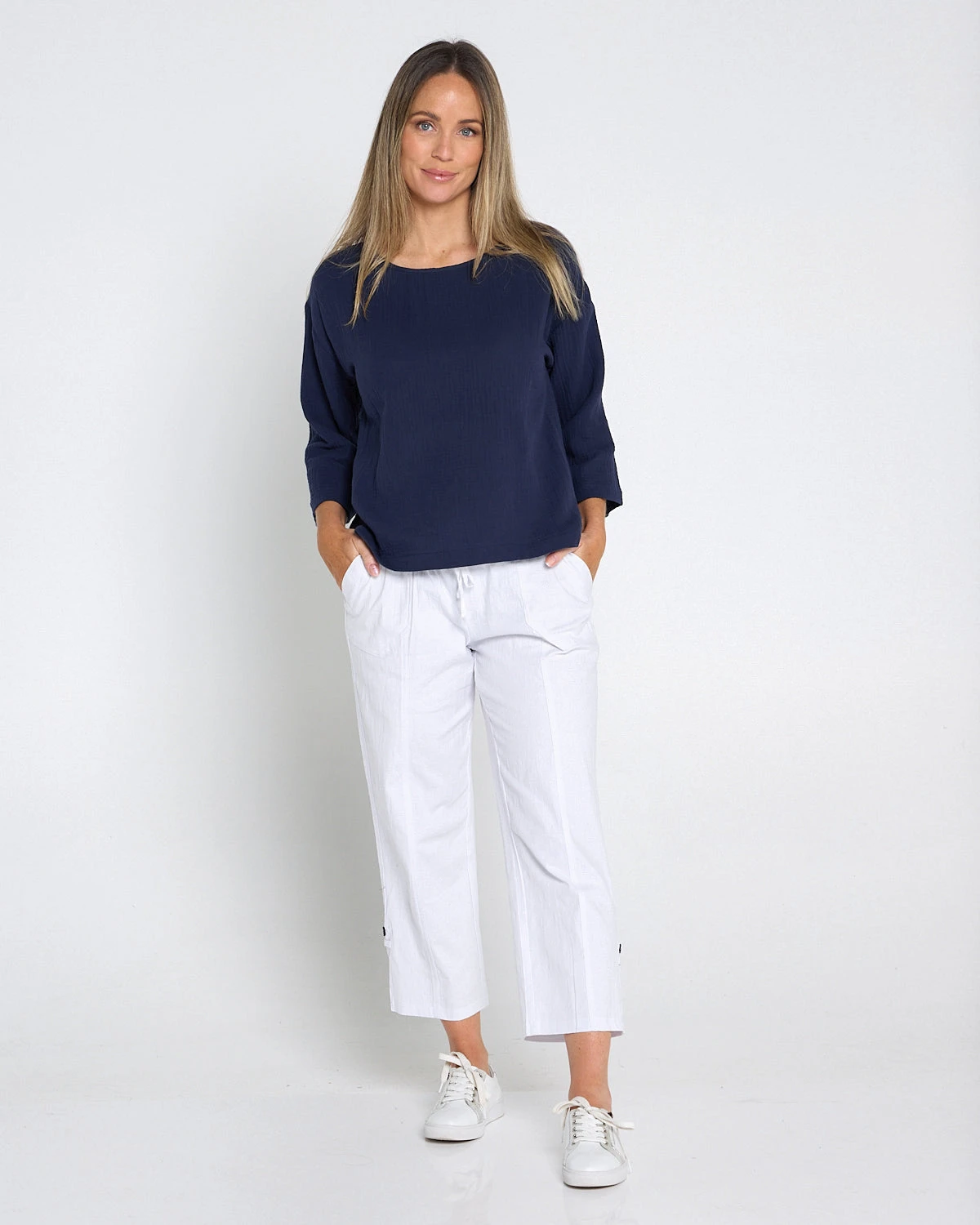 ULT31729TARIN_3_4_Sleeve_Top_Navy__36328_White_Cargo_Pant_Petite_175664x5_product-social-2.webp